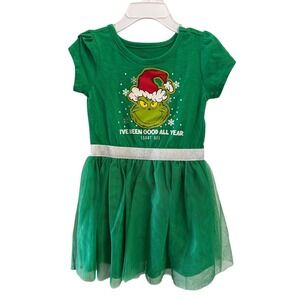 Kids The Grinch I've Been Good All Year Christmas Tulle Dress Size 3T Green NWT